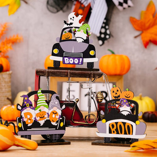 3-Piece Halloween Gnome, Ghost and Pumpkin Car-Shape Ornaments - variant_color - variant_size - variant_option