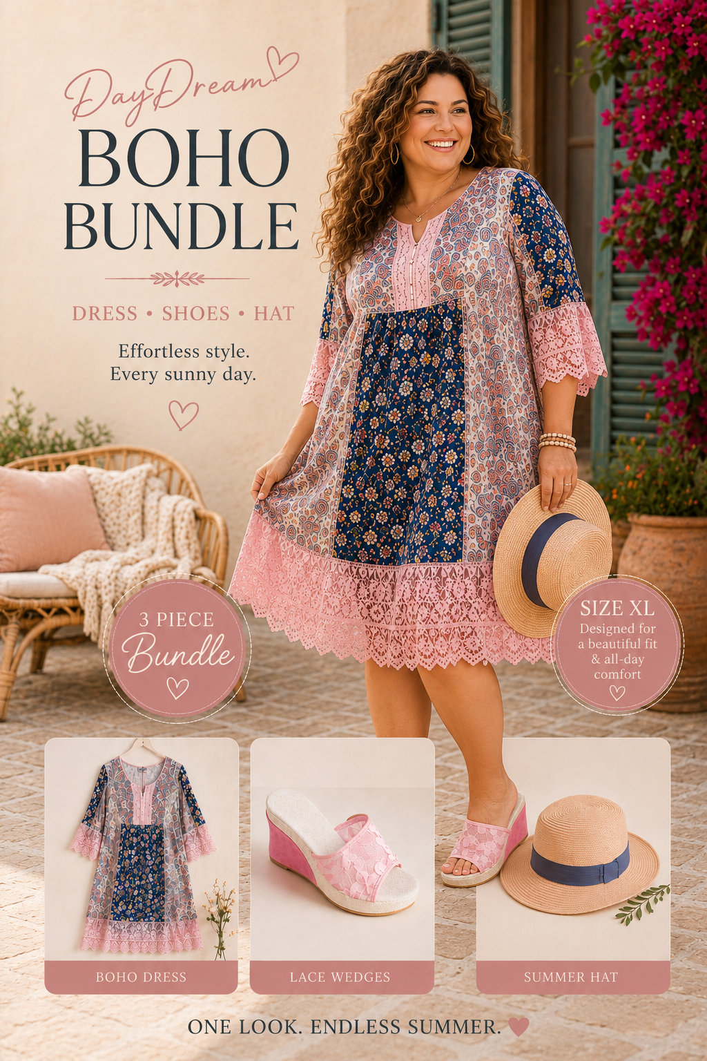 DayDream Summer Bundle- Dress, Hat and Shoes