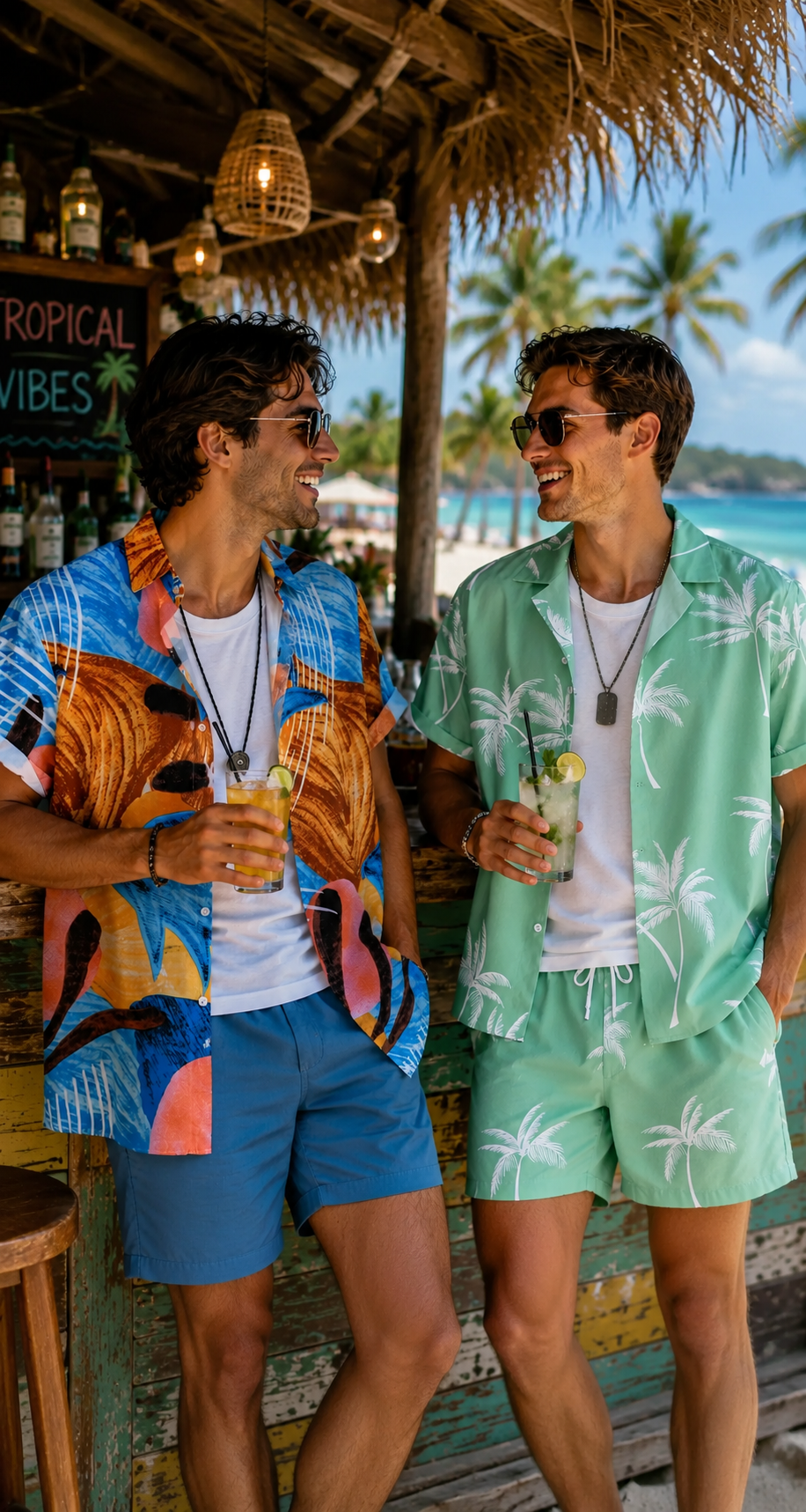 Men's Full Size Palm Print Button Up Shirt and Shorts Set Plus Size