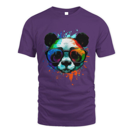 Purple Cool Panda T-Shirt with sunglasses & Colorful Ink Splashes