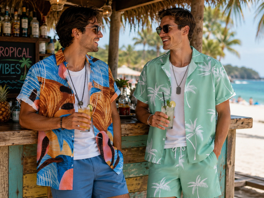 Men's Tropical Print Short Sleeve Button-Up Shirt