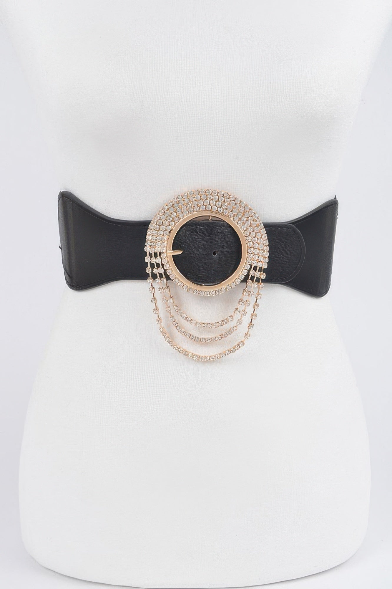Layered Rhinestone Buckle Elastic Belt - Meta Description