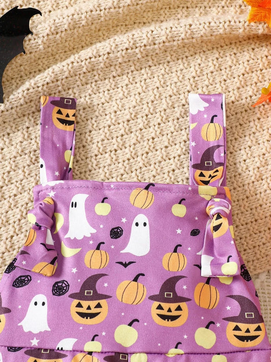 Children's Halloween Pumpkin Print Bell-Bottom Jumpsuit | 6M-4Y - variant_color - variant_size - variant_option