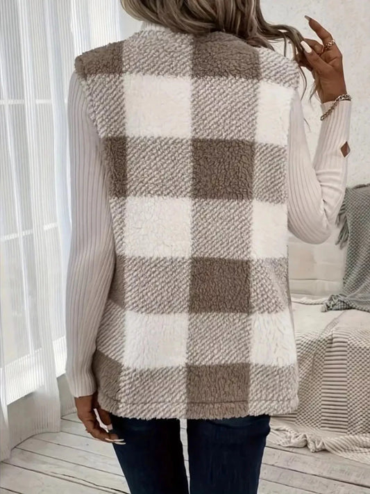 Cozy Plaid Sherpa Vest Coat - #variant_color# - #variant_size# - #variant_option#