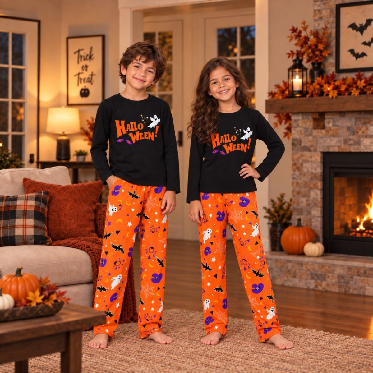 Full Size Halloween Family Matching Pajama Set with Ghost and Pumpkin Print | S-4XL - variant_color - variant_size - variant_option