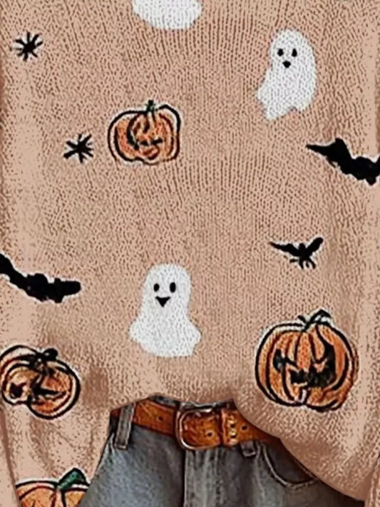 Full Size Halloween Graphic Boat Neck Sweater | S-5XL - #variant_color# - #variant_size# - #variant_option#