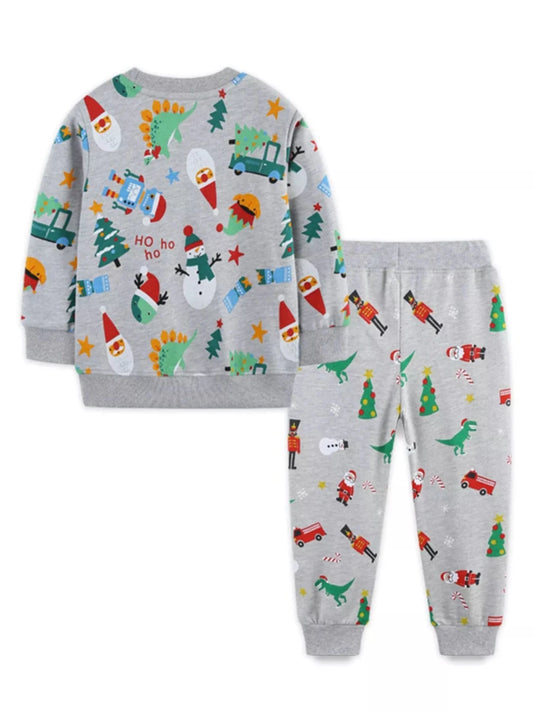 Gray Scrambled Christmas | Children's Christmas Pajama Set | 2Y-7Y - #variant_color# - #variant_size# - #variant_option#