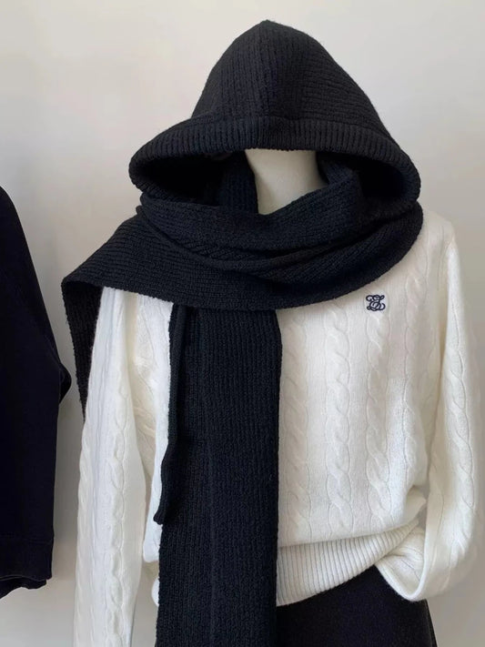Knitted Solid Color Scarf Hoodie - variant_color - variant_size - variant_option