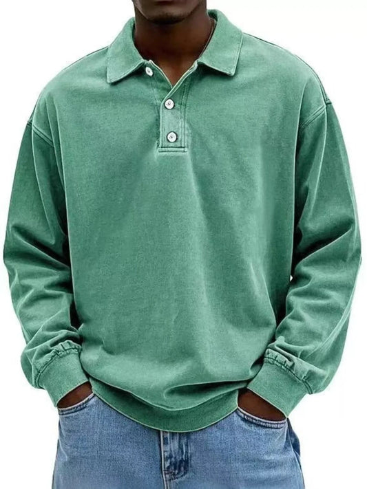 Men's Full Size Washed Long Sleeve Polo | S-5XL - variant_color - variant_size - variant_option