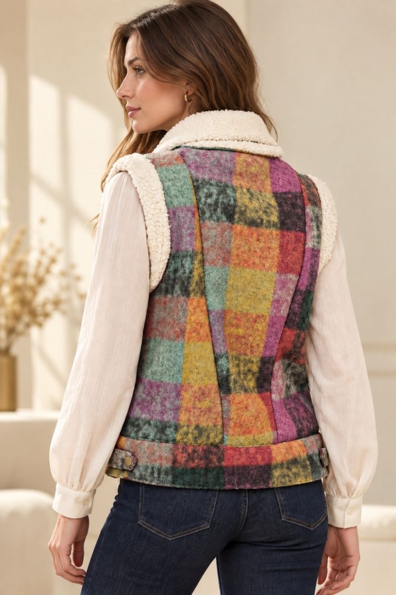 Multicolor Dream Plaid Fleece Vest with Pockets | S-3XL - #variant_color# - #variant_size# - #variant_option#