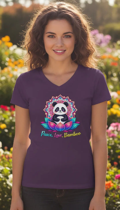 Meditating Panda Graphic Tee | Love, Peace, Bamboo |  V Neck