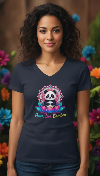 Meditating Panda Graphic Tee | Love, Peace, Bamboo |  V Neck