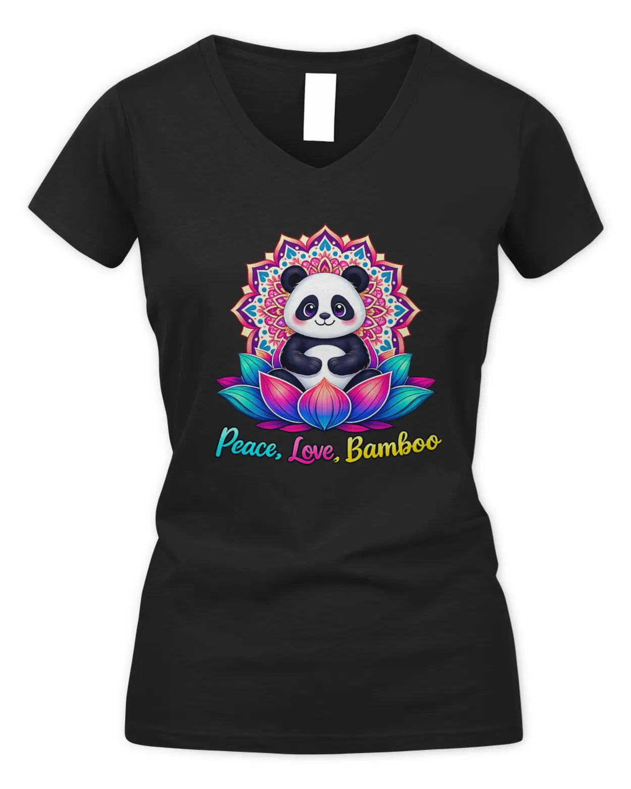 Meditating Panda Graphic Tee | Love, Peace, Bamboo |  V Neck