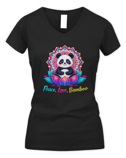 Meditating Panda Graphic Tee | Love, Peace, Bamboo |  V Neck