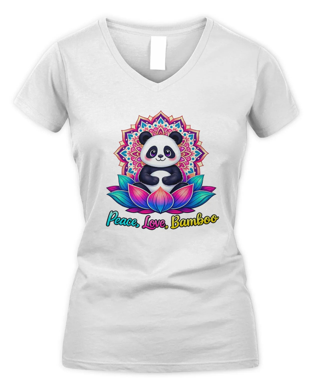 Meditating Panda Graphic Tee | Love, Peace, Bamboo |  V Neck