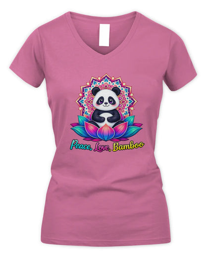 Meditating Panda Graphic Tee | Love, Peace, Bamboo |  V Neck