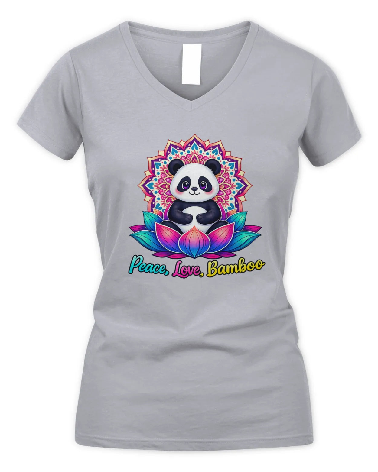 Meditating Panda Graphic Tee | Love, Peace, Bamboo |  V Neck