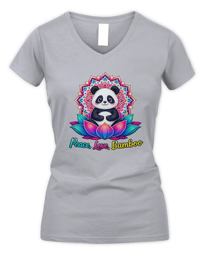 Meditating Panda Graphic Tee | Love, Peace, Bamboo |  V Neck