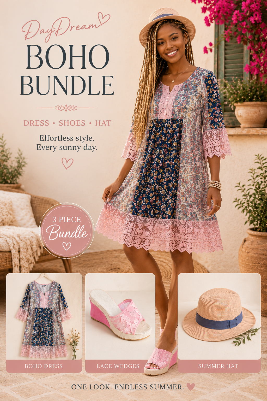 DayDream Summer Bundle- Dress, Hat and Shoes