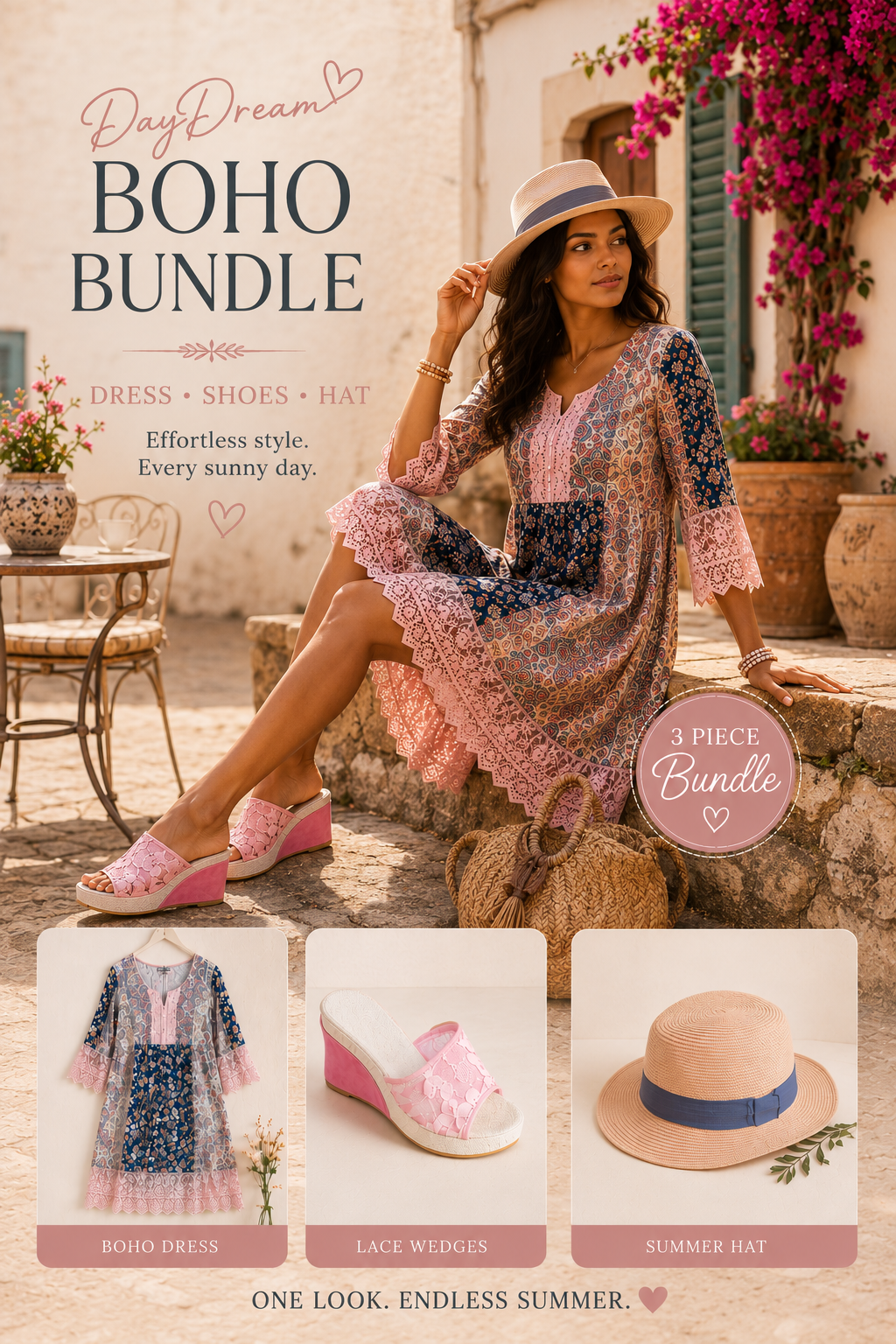 DayDream Summer Bundle- Dress, Hat and Shoes