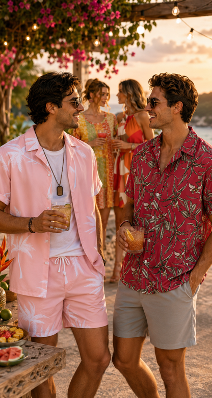 Men's Full Size Palm Print Button Up Shirt and Shorts Set Plus Size