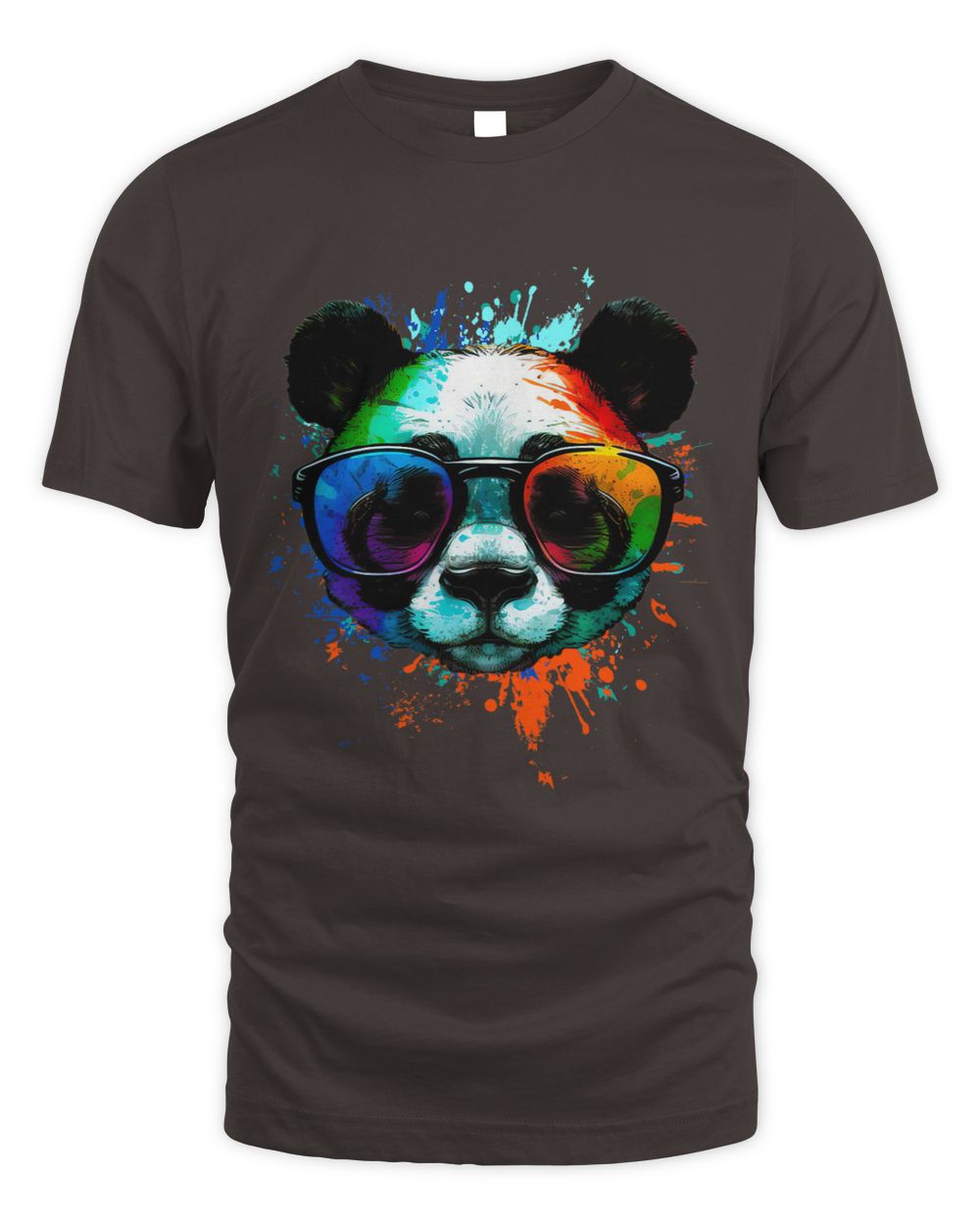 Dark Chocolate Cool Panda T-Shirt with sunglasses & Colorful Ink Splashes 