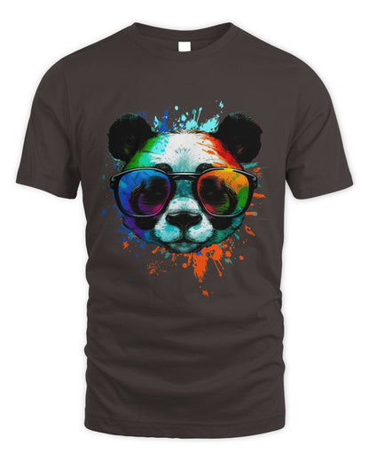 Dark Chocolate Cool Panda T-Shirt with sunglasses & Colorful Ink Splashes 