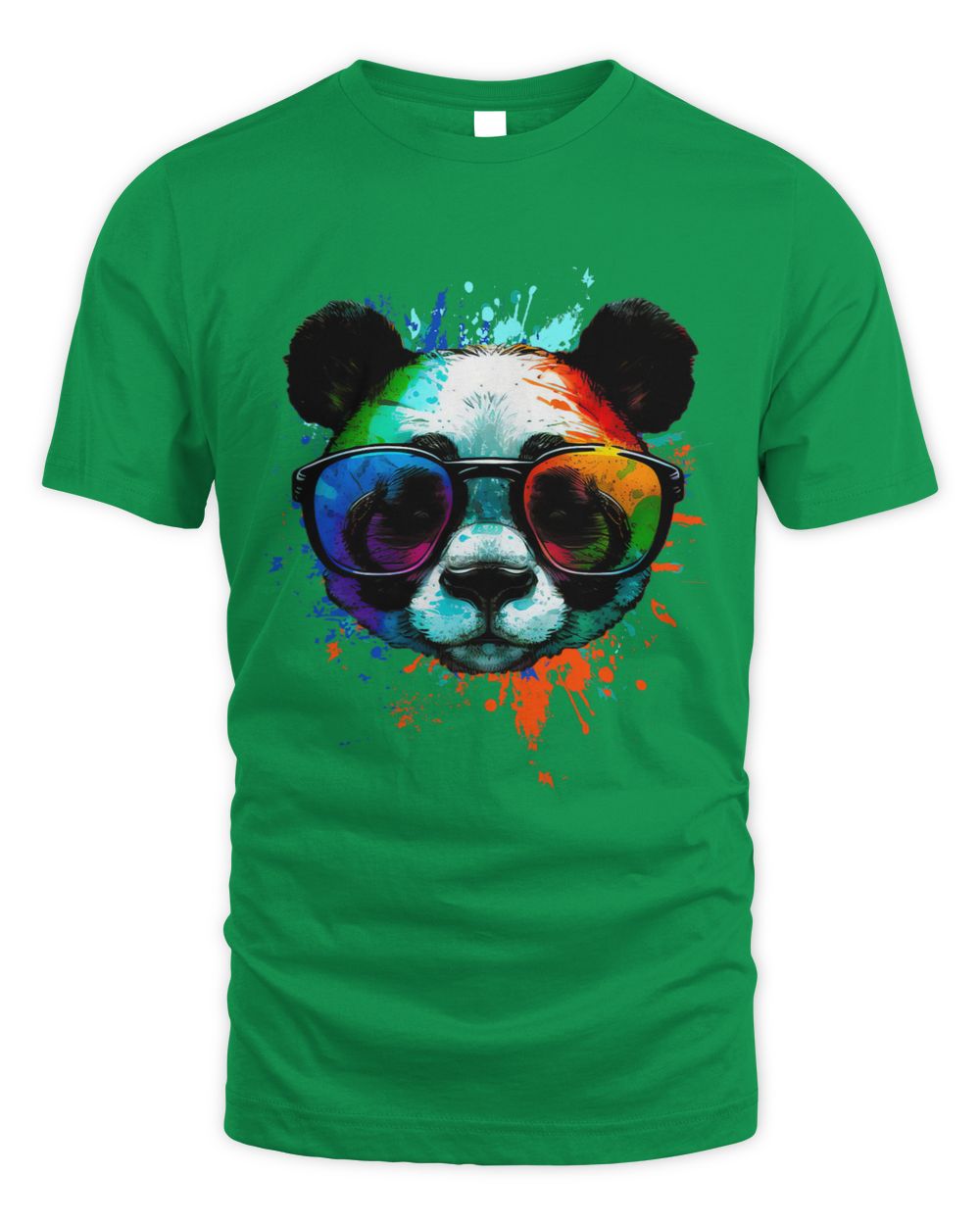 Green Cool Panda T-Shirt with sunglasses & Colorful Ink Splashes 