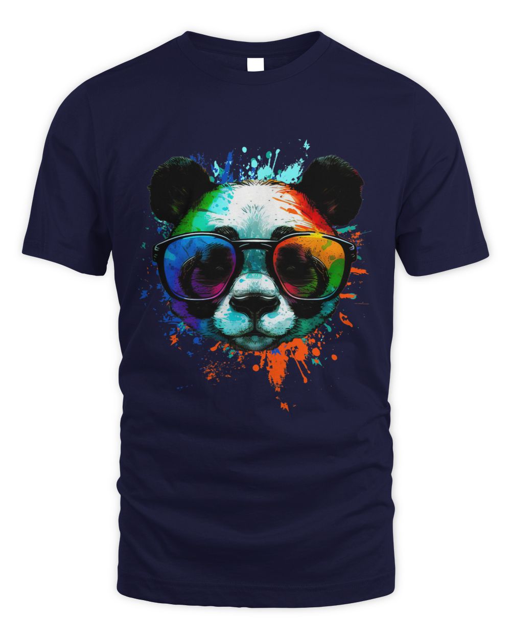 Navy Blue Cool Panda T-Shirt with sunglasses & Colorful Ink Splashes 