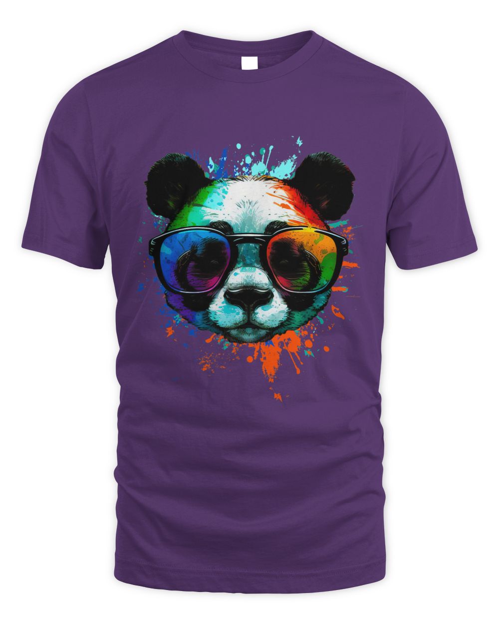 Purple Cool Panda T-Shirt with sunglasses & Colorful Ink Splashes 