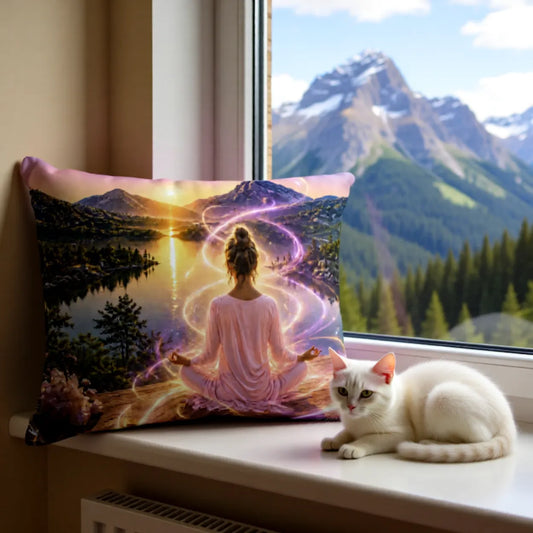 Mountain Meditation | Linen Pillow | Polyester Filling | 13x19 in | Printed on Both Sides