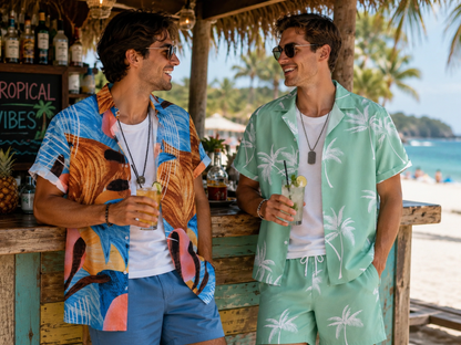 Men's Tropical Print Short Sleeve Button-Up Shirt