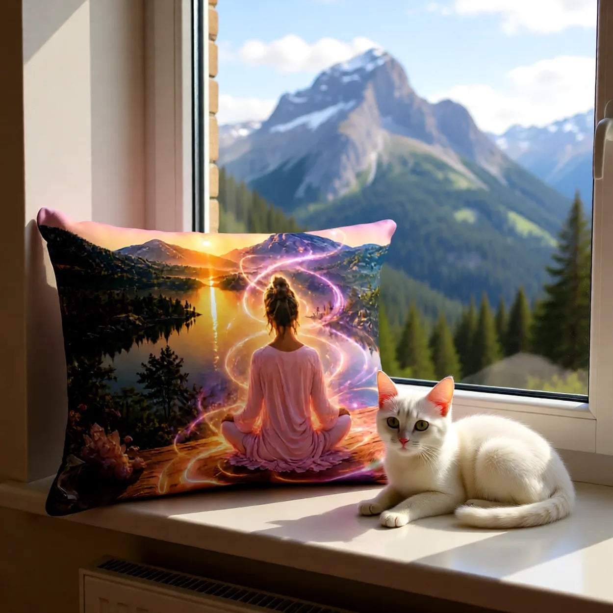 Mountain Meditation | Linen Pillow | Polyester Filling | 13x19 in | Printed on Both Sides