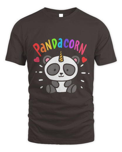Dark Chocolate T-shirt with a cartoon Pandacorn and colorful Pandacorn letters.