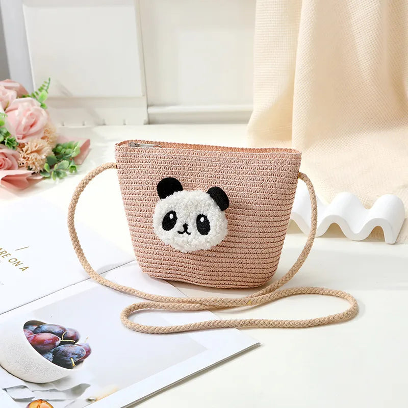 Large Woven tote bag with zipper and  with panda face design 