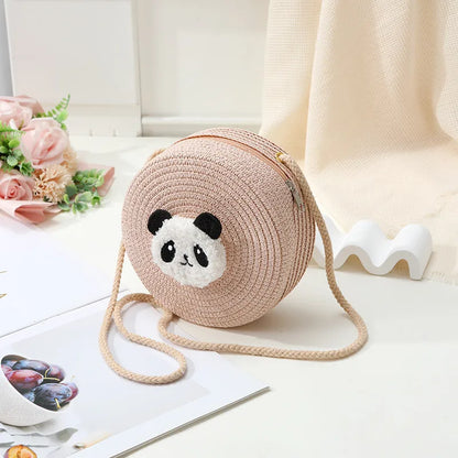 Large Round woven bag with panda face in the middle 