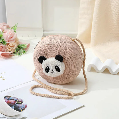 Medium Round woven bag with panda face design in the middle