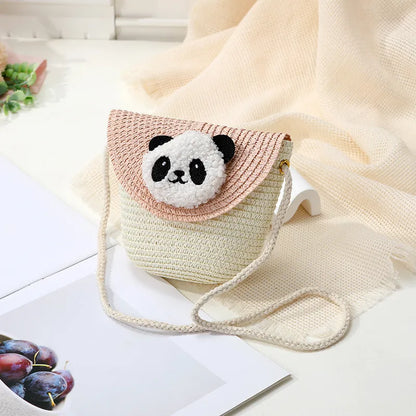 Woven bag with a panda face design