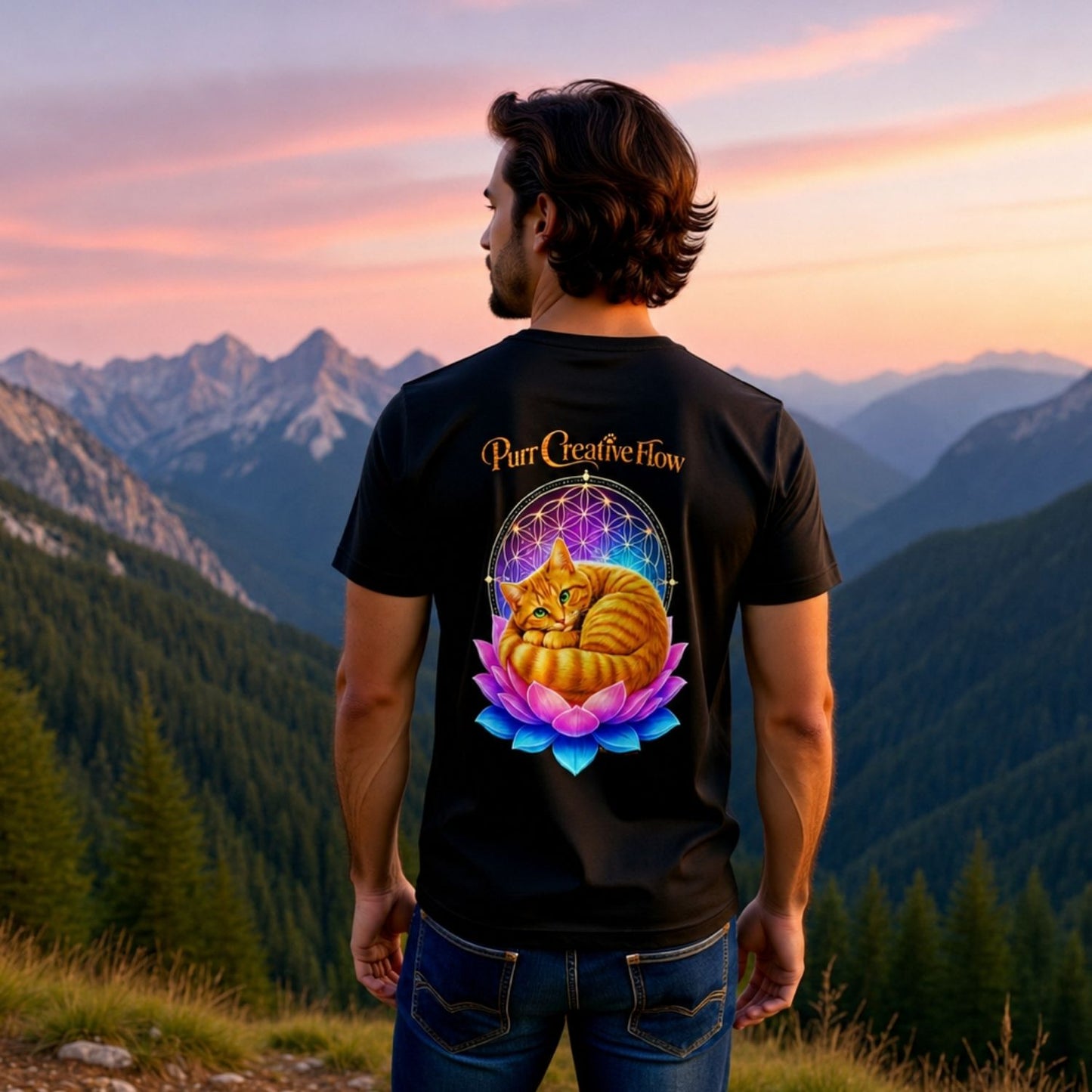 Purr Creative Flow | Lotus Cats Collection | Cat Premium Graphic Tee | Unisex