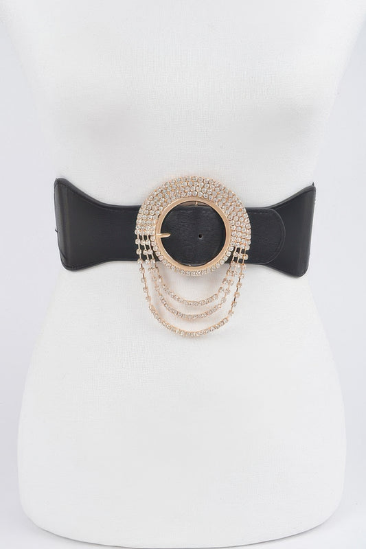 Layered Rhinestone Buckle Plus Size Elastic Belt - Meta Description