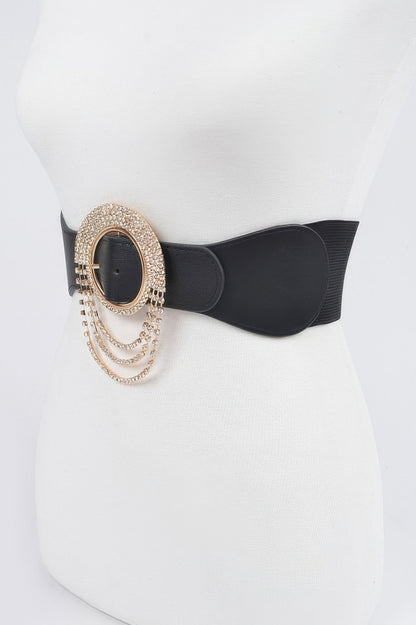 Layered Rhinestone Buckle Plus Size Elastic Belt - Meta Description