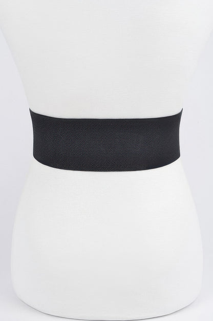 Layered Rhinestone Buckle Plus Size Elastic Belt - Meta Description