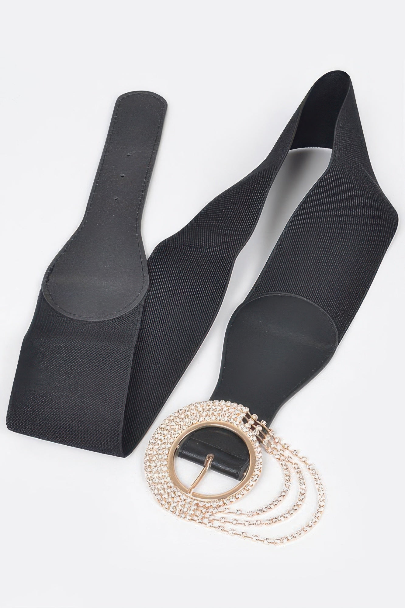 Layered Rhinestone Buckle Plus Size Elastic Belt - Meta Description