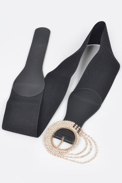 Layered Rhinestone Buckle Plus Size Elastic Belt - Meta Description