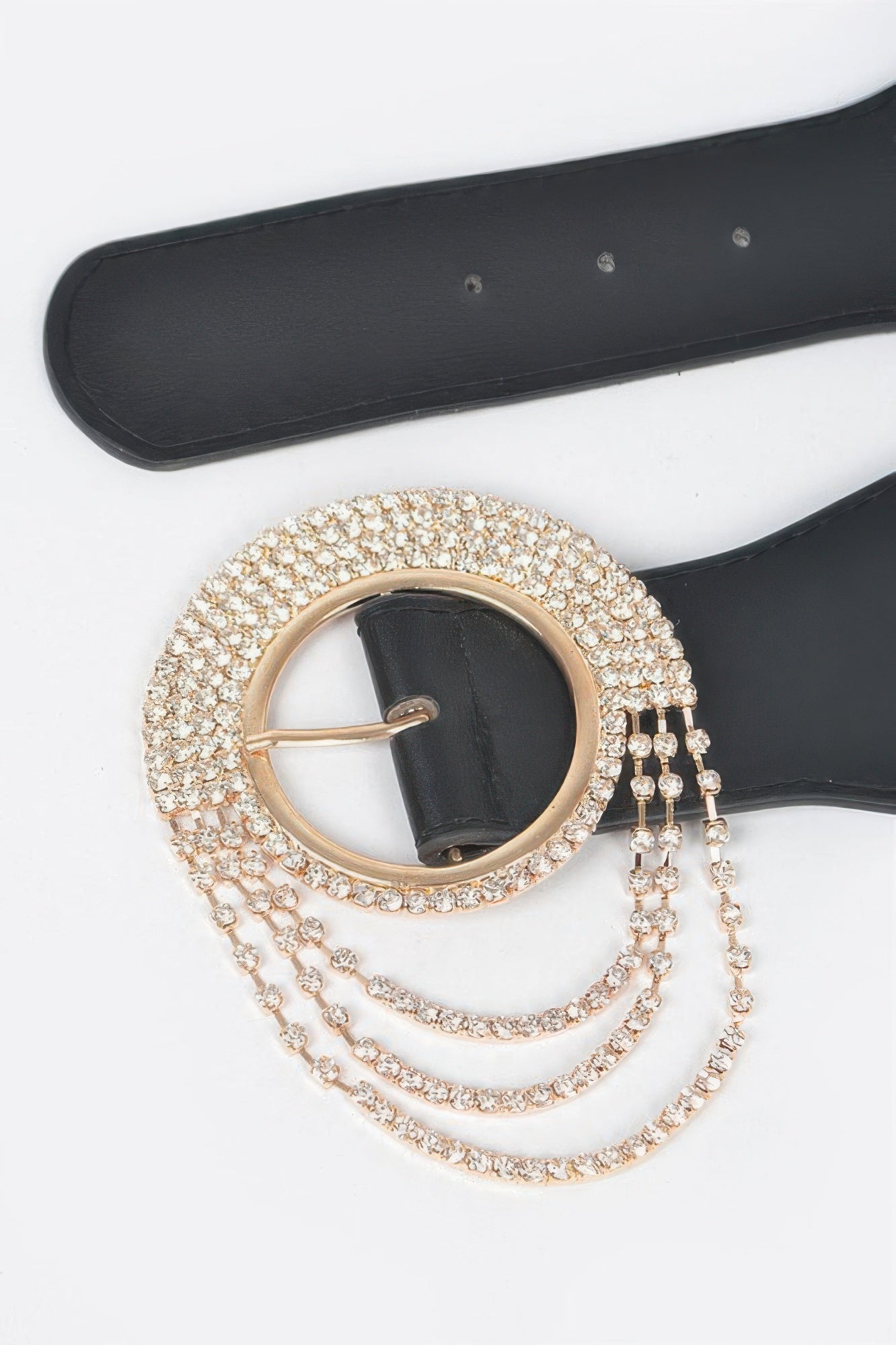 Layered Rhinestone Buckle Plus Size Elastic Belt - Meta Description
