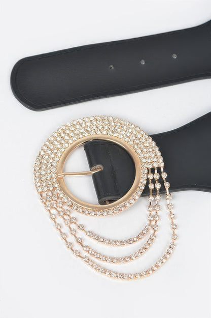 Layered Rhinestone Buckle Plus Size Elastic Belt - Meta Description