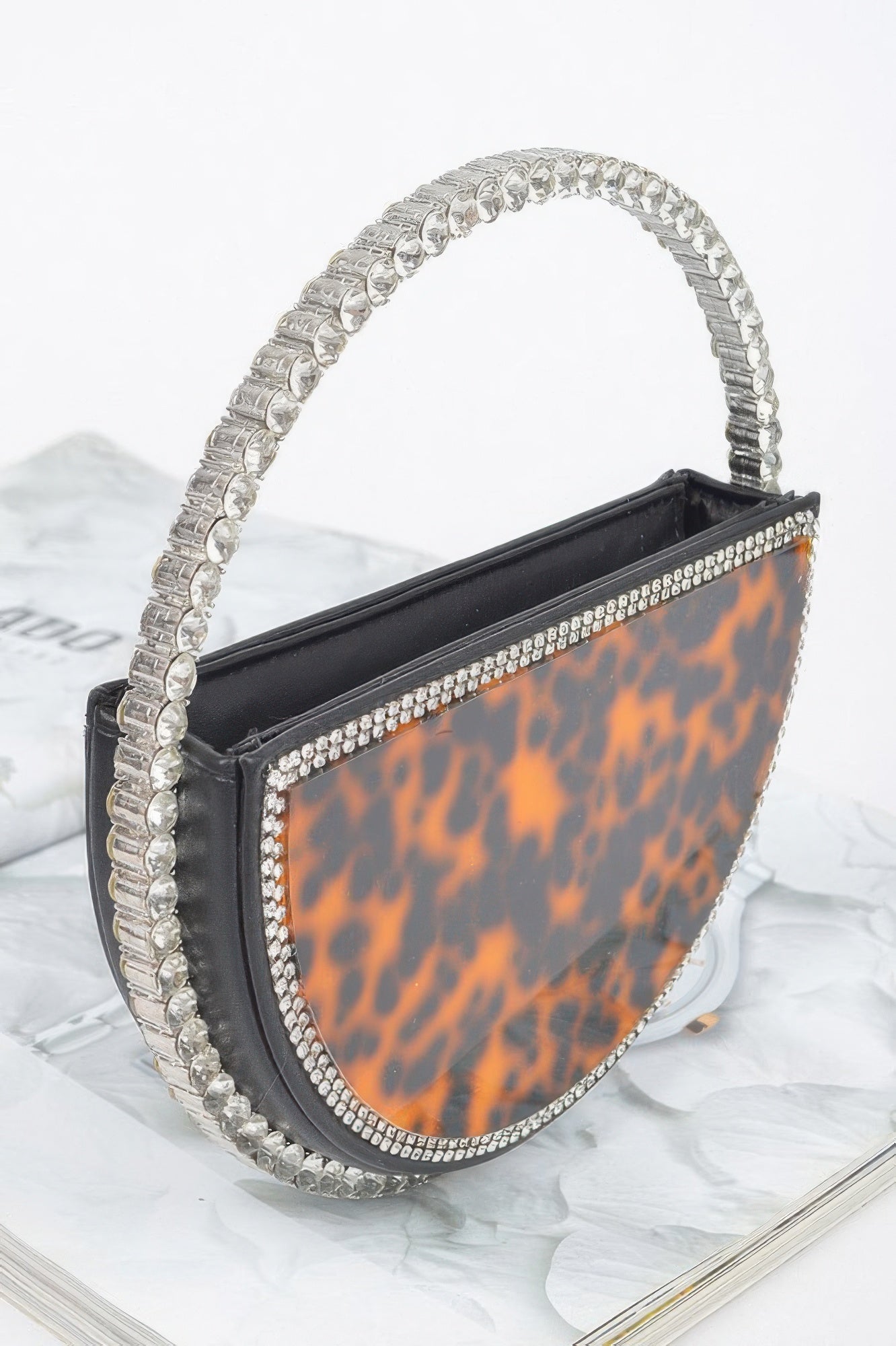 Rhinestone Handle Tortoise Bag - Meta Description