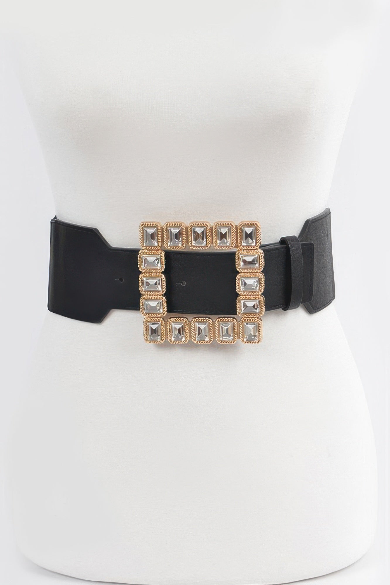 Square Shape Glass Buckle Plus Size Elastic Belt - Meta Description