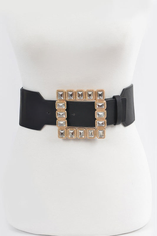 Square Shape Glass Buckle Plus Size Elastic Belt - Meta Description