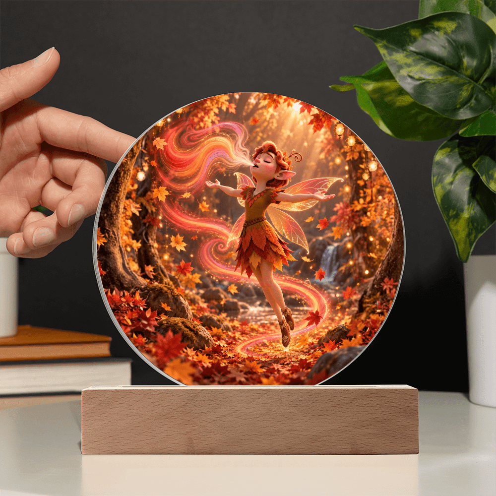 Autumn Fairy Glow Acrylic Circle Plaque - variant_color - variant_size - variant_option